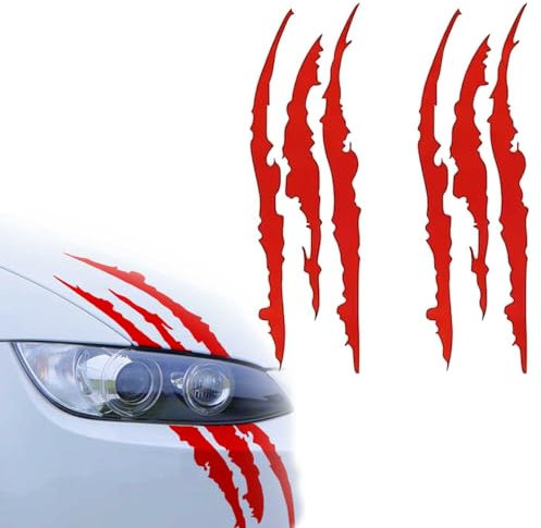 Sosa & Ya Monster Klaue Aufkleber 2 Stück Scheinwerfer Krallen Kratzer Aufkleber für Auto Motorrad Wasserfest Vinyl Decals Autoaufkleber Dekoration Reflektierend Wasserdicht Sticker (Rot)