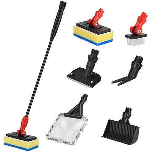 hygger Multipurpose Fish Tank Cleaning kit, 6-in-1 Aquarium Cleaning Set with Long Handle Scraper Sponge Scrubber Stiff Bristle Brush Fishnet Gravel Rake for Acrylic and Glass Tanks, S