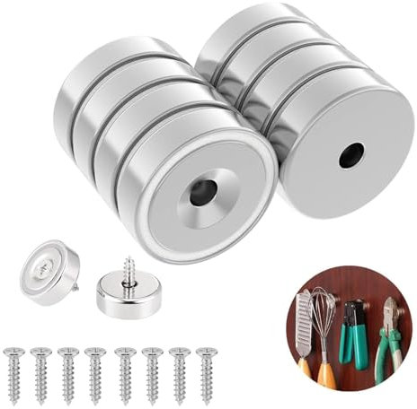 JIZZU 8 Pack Neodymium Magnets Strong Magnet 20lb+ Pulling Force, 20 x 6 MM Magnet Round Countersunk Hole for Whiteboards Refrigerator Home Kitchen Workplace