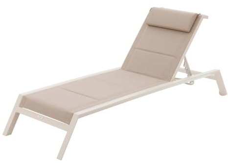 Hespéride – Allure Liegestuhl aus Leinen und Ton mit 2 Rollen, stapelbar, rostfrei, 5 Positionen, Entspannungsmöbel für Garten, Terrasse und Balkon