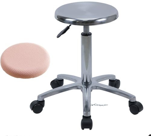 WEBOL Edelstahl-Rollhocker mit kostenlosem Sitzkissen und Rädern, robuster Drehhocker zum Zeichnen, Hebestuhl für Bar, Labor, Büro, Friseur, Küche und Geschäft (16,5) Warm Life