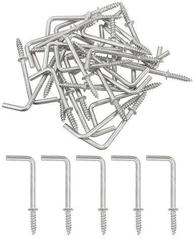 QUARKZMAN Rechtwinklige Haken, 40 Stück 1-1/4 L-förmige Schraubhaken, Schraubhaken mit 7-facher Rechtwinkel-Metallkonstruktion zum Aufhängen, Silber