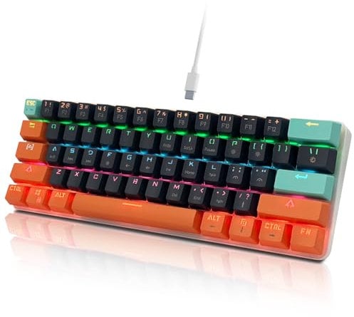 SHANGZHAOYUAN Gaming Tastatur, USB RGB-Beleuchtung Mechanische Tastatur, 26 Anti-Ghosting, Red Switch, 60% QWERTY US Layout, Gamer Tastatur Kabelgebunden 61 Tasten für PC/Windows Gamer/Büro