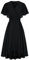 Damen V-Neck Kleid A-Linie Chiffonkleider Cape Ärmel Flowy Hochzeit Cocktailkleid Schwarz 38