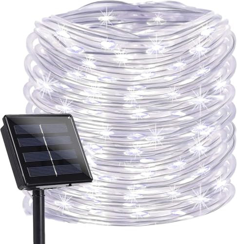 DINOWIN Solar Lichterkette Aussen 5M 50LED Wasserfest Weihnachten Außenlichterkette 8 Modi Lichterschlauch für Garten, Balkon, Terrassen, Weihnachten, Hochzeiten, Bäume (Weiß)