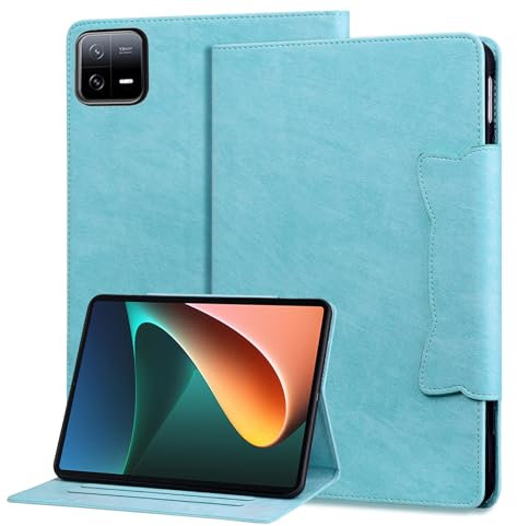 Mldjomid Custodia Tablet per Xiaomi Pad 6 11 2023 Cover Protettiva, Cover Business in Pelle PU con Slot per Schede e Funzione Stand Cover Magnetica per Xiaomi Pad 6 11, Fibbia Gatto Azzurro