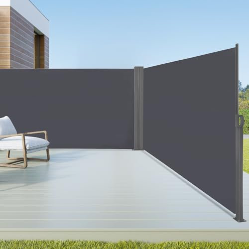 arvioo Seitenmarkise Ausziehbar Doppelseitenmarkise, Schaffe Privatsphäre im Außenbereich, bis auf 6 m, Automatische Aufrollfunktion, Sonnen- & Windschutz, Seitenrollo als Sichtschutz (Anthrazit,1.73m