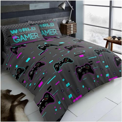 GC GAVENO CAVAILIA Gamer Bedding Sets King Size, Poly Cotton Duvet Cover Set (230x220 cm), Gaming Printed Soft Comforter Cover, Charcoal