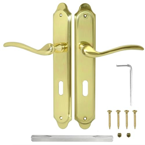 ALSTEN TECH Langschild Drückergarnitur 72 BB - Buntbart Türgriff Türklinke aus Messing Beidseitige Federunterstützung Inbusklemmung Hochwertiger Türbeschlag Ausführung Poliert