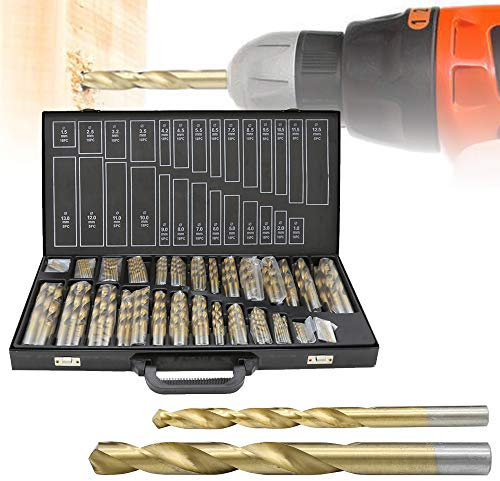 Yakimz Set di punte elicoidali per metallo, 230 pezzi, diametro 1-13 mm, rivestimento in titanio DIN338, set di punte in acciaio HSS levigate, punte elicoidali per legno, set di punte per trapano