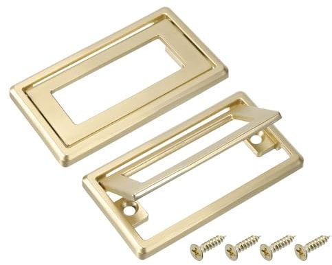 sourcing map 2 Pcs Flush Pull Handle, 2.5 Inch Hole Center Hidden Recessed Furniture Grip Cabinets Door Square Pull Ring Handles with Screws for Drawers Cupboard, 3.3 Inch Length, Gold