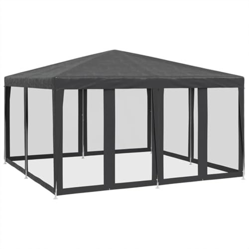 vidaXL Partyzelt, Pavillon mit 8 Mesh-Seitenteilen, Gartenpavillon für Party Hochzeit, Festzelt Gartenzelt Eisengestell Wasserfest UV-beständig, Anthrazit 4x4m HDPE