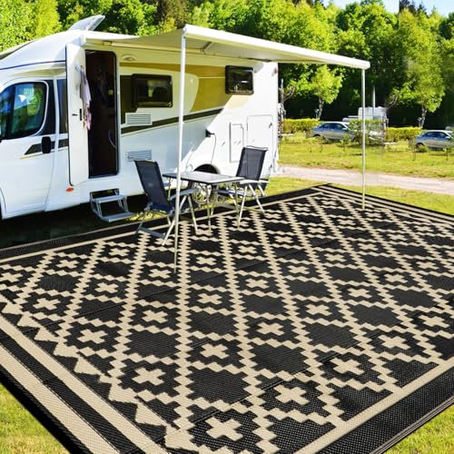 Capslpad Alfombra grande impermeable para exteriores, 245 x 305 cm, de plástico, reversible, resistente a los rayos UV, manta de picnic, caravana, camping, alfombra reciclada para patio, terraza