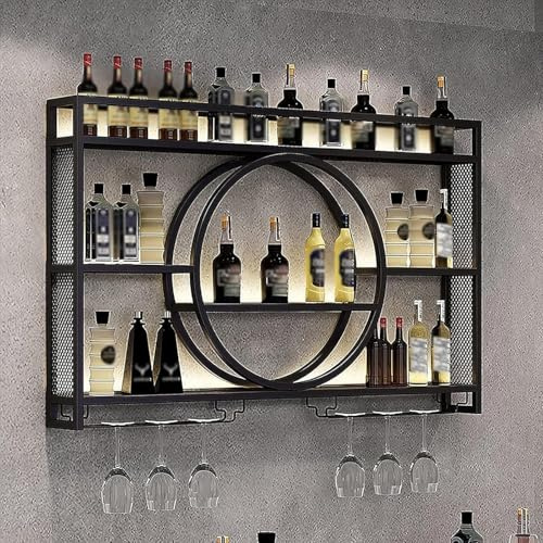 Porte Bouteille Mural, MéTal Etagere Vin avec Porte-Verre, Moderne Flottantes en Casier à Bouteilles, Polyvalentes EtagèRe Murale, Casier à Vin pour Cuisines Salle à Manger Bar (Noir,100x15x80cm)