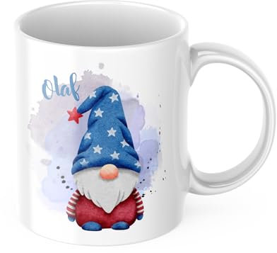 drunkLY Weihnachtstasse mit Namen - mit Gnom-Motiv - personalisierter Keramik Kaffee-Becher – Weihnachts-Tasse - Glühwein-Tasse - Nikolaus & Wichteln Geschenk-Idee (Gnom-Stern)