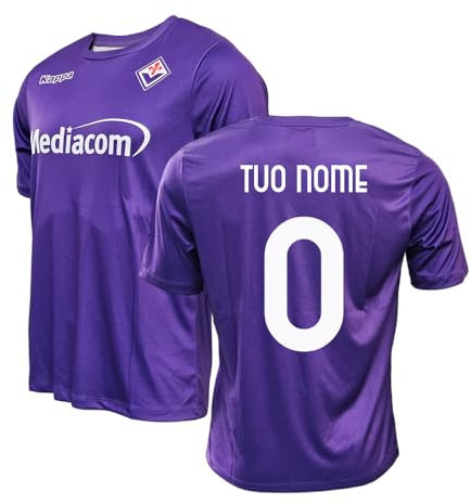 ZeroPlayer Maglia Replica Ufficiale Fiorentina Personalizzabile con Nome e Numero a Scelta, Modello Home Stagione 2024/2025, Viola, Bianco, Adulto, Ragazzo, Bambino, Taglia Large