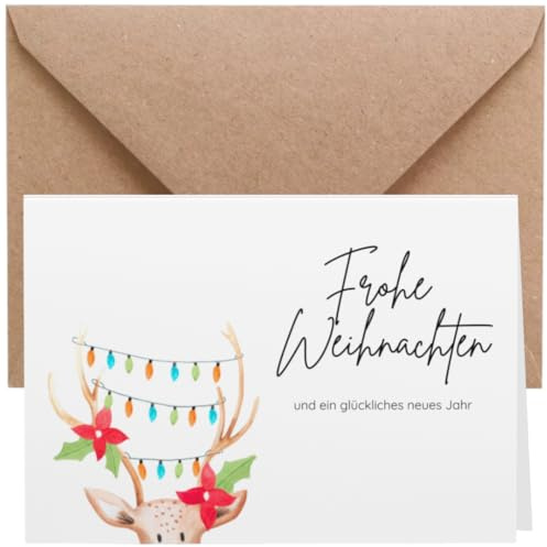 ZETTMANN® 20er Premium Weihnachtskarten mit Umschlag Set - 10 Weihnachtskarten Set inkl. 10 Umschläge - Klappkarten zu Weihnachten (Hirsch)