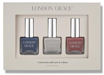 London Grace Nail Gift Box | Includes 12ml Iris, Louis & Aran Polish | Indigo, Grey & Blush Varnish Gift Set | Vegan Long Lasting & Chip Resistant