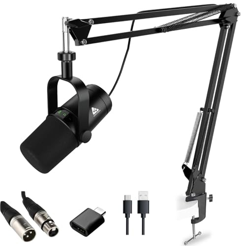 Audio Array AM-C44 Pro XLR/USB Professional Dynamic Microphone Kit | Built-in Monitoring | One Touch Mute & Volume Control | 192kHz/24bit Full Metal Build | 2M XLR & USB Cable | Streaming & Podcasting