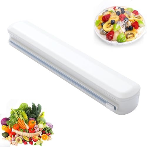 Distributeur Film Alimentaire, Distributeur de Film Plastique Avec Cutter Coulissant, Découpeur de Film Alimentaire Pour la Cuisine, Pour de Film Alimentaire, Blanc