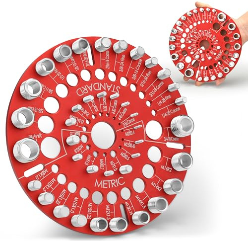 Nut and Bolt Thread Checker 30 Standard and Metric Bolt Size Finder Bolt and Nut Identifier 15 Standard & 15 Metric Portable Thread Identifier Gauge with Hanging Hole (Circle Shape)