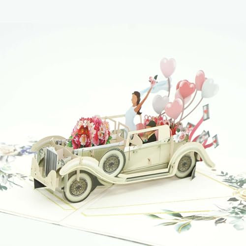 Pop Up Hochzeitskarte Hochzeitsauto, Pop Up Karte Hochzeitskarte 3D, Hochzeit Einladungskarten Personalisiert, Mit Hochwertigem Umschlag, Für Hochzeitstag, Hochzeitsgeschenk, Hochzeitseinladung