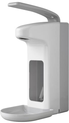 FRANZ MENSCH 1 Stück Hygoclean Desinfektionsmittelspender mit Armhebel 0,5l | Kunststoff, weiß, L: 20,5cm, B: 12cm, H: 31cm, Desinfektionsspender, Seifenspender, Eurospender
