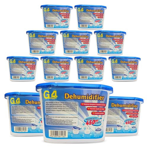 G4GADGET 12 Pack Dehumidifier 450ml | Moisture Absorber for Damp, Mould, Condensation | Home, Wardrobe, Bathroom, Kitchen, Bedroom, Caravan, Office, Basement