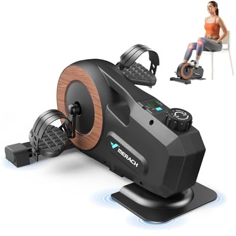 MERACH Under Desk Bike Pedal Exerciser, Mini Exercise Bike with 8-Level Magnetic Resistance, LCD Display & Anti-Slip Base, Eco-Friendly Portable Desk Bike for Office, Home, or Rehab