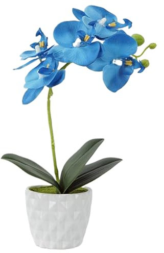 CUCUFA Blue Orchidee, Blaue Orchidee Künstliche Blumen in weißem Topf 11, 4x7, 1 Zoll, künstlich mit Keramiktopf, Bonsai für Zuhause