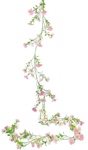 FSSTUD Artificial Daisy Flower Vine Faux Wildflower Garland Cute Silk Hanging Flowers Realistic Hanging Floral Vine Decorative Spring Floral Garland Light Pink