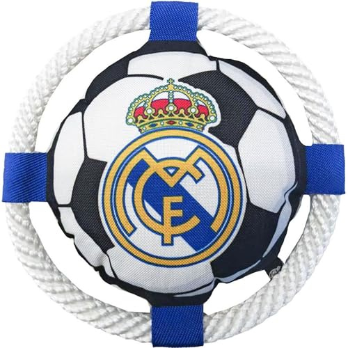 Frisbee für Hunde mit Seil Real Madrid, offizielles interaktives Spielzeug, Exklusives Club-Design, ideal für Training, Beißen und Spielen, robust