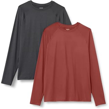 Amazon Essentials Men's Active Quick Dry Tech Stretch Lightweight Long-Sleeve T-Shirt (Available in Big&Tall), Pack of 2, Graphite Heather/Henna, M