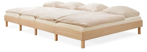 Ehrenkind® Familienbett Plano, 360 × 200 cm (4 Module) FSC® Zertifiziert | Massiv-Buche Natur | 2‑in‑1 Höhe (Bodenbett oder Standard), Modular und Höhenverstellbar