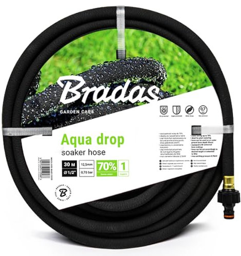 Bradas GARDEN CARE - Bewässerungsschlauch AQUA DROP 1/2 Zoll 30 m - Perlschlauch - Tropfschlauch Bewässerung - Gartenschlauch Flexibel - Gartenbewaesserung Schlauch – Bewässerungssystem