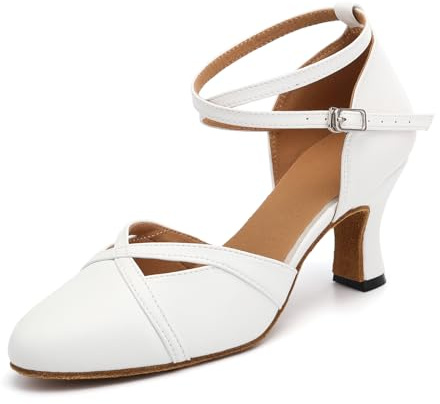 ZYXWVU Chaussures de Danse Latine Femme Bout Fermé Latine Tango Salsa Chaussures Danse de Caractère Blanc, 38.5 EU