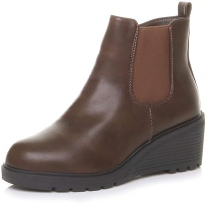 AJVANI Womens ladies mid high wedge heel smart casual stretchy chelsea ankle boots size