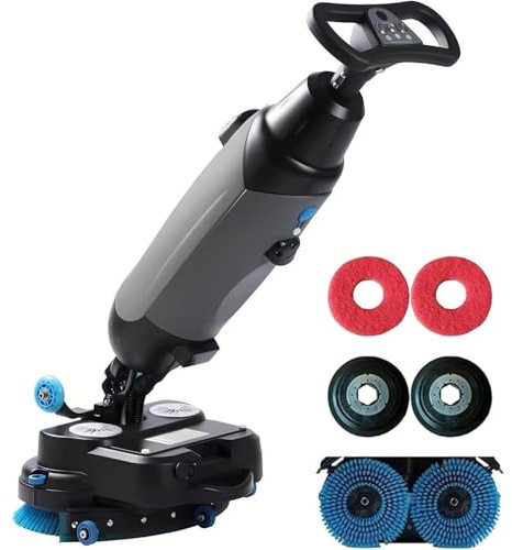 Nettoyeur De Sols électrique Et Autolaveuse, Têtes De Brosse Doubles Rotatives à 360°, Balai à Franges Sans Fil Autoporté, Batterie Lithium Rechargeable Sans Fil, 1200 M²/H Pour écoles, Bureaux Gray