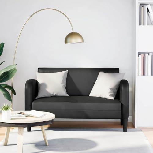 Emmtore Zweisitzer-Sofa Faux Leather Upholstered Sofa Couch Lounge Padded Schwarz 110 cm Kunstleder