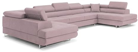 Ecksofa mit Schlaffunktion BIG PASTI U-Form, Sofa Couch mit Bettkasten, 3-Sitzer Eckcouch, Schlafsofa für Wohnzimmer, Big Sofa Couch mit Schlaffunktion (Pet Friendly Edition Altrosa)