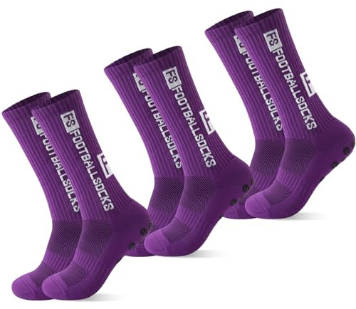 FWHFNB 3 Pairs Calze Calcio Antiscivolo,Calze Antiscivolo Calcio Uomo,39-46 Calze Antiscivolo Calcio,per Calcio,Basket,Tennis,Yoga,Corsa (Viola)