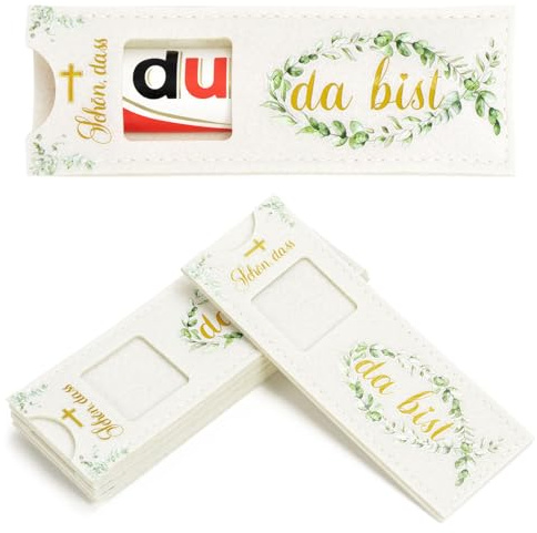 Schön das du da Bist Gastgeschenk, 24er Set Filzhülle für Taufe Deko | Schön dass du da Bist Spruch, Eukalyptus Fische Deko, für Junge Mädchen, Geschenke zur Kommunion Konfirmation Firmung