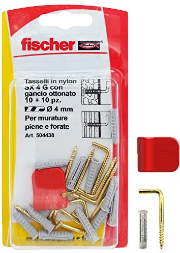 Fischer 10 x Ganci Appendi Quadri Gold con Tasselli SX 4 G, 10 pz, Gancio per Cornici Pesanti su Muro, 504438