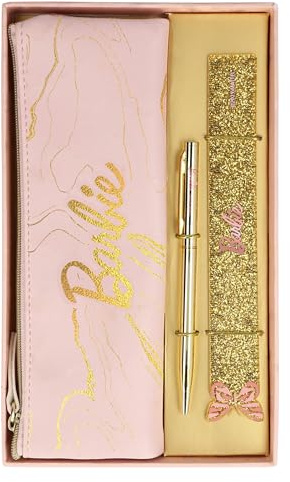 Online Barbie Schreibset mit Kugelschreiber I Barbie Etui mit Print I Hübsches Barbie-Design mit Stift, Mäppchen und Lineal I Inkl. Barbie Glitzer-Motiv für Kinder, ideal als Geschenk