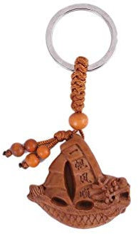 lachineuse - Porte-Clés Navire de Fortune - Symbole Chinois de Richesse, Réussite - Bois de Pêcher, Métal - 4 X 4 cm - Couleur Bois - Idée Cadeau Chine Asie