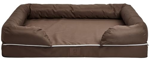 Bunty Cosy Couch Dog Bed, Large - Dog Mattress Bed, Soft Bolster Walls, Thick Foam Padding - Non-Slip Base, Washable, Removable Cover - Made in the UK - Large, Brown