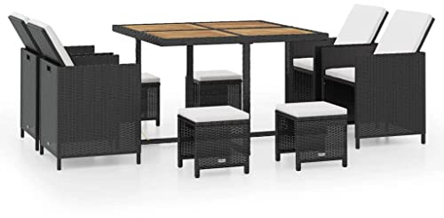vidaXL Akazienholz Gartenmöbel 9-TLG. Gartenset Sitzgruppe Sitzgarnitur Gartengarnitur Gartentisch Tisch Esstisch Stühle Poly Rattan Schwarz