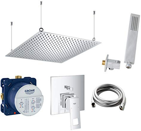 vanvilla Duschsystem mit Unterputz Duscharmatur von Grohe Eurocube Einhandmischer und vanvilla Regendusche mit Armatur, Duschkopf eckig, Dusch-SET G14 poliert