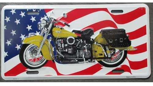 hotrodspirit – Nummernschild, für Motorrad, Gelb und Flagge der USA