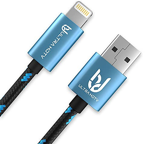 Ultra HDTV Lightning Ladekabel [Apple MFi zertifiziert] - USB Kabel mit Metall Stecker und Nylon Mantel, kompatibel mit Apple Geräten mit 8-Pin Lightningkabel Anschluss (0,5 Meter)